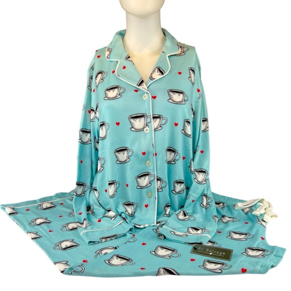 PJ Salvage - ‘Cups & Hearts - teal’ SOFT pajama set. SZ: M,L,XL. NWT Firm!
